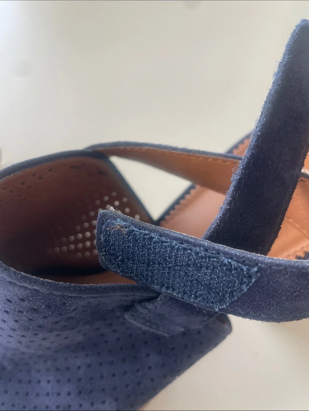 Franco Sarto Navy Suede Perforated Slingback Sandals